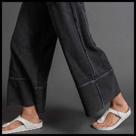 EASEL "Criss Cross" Cotton Mineral Washed Flared Wide Cropped Leg Palazzo Pants - Picture 4 of 11